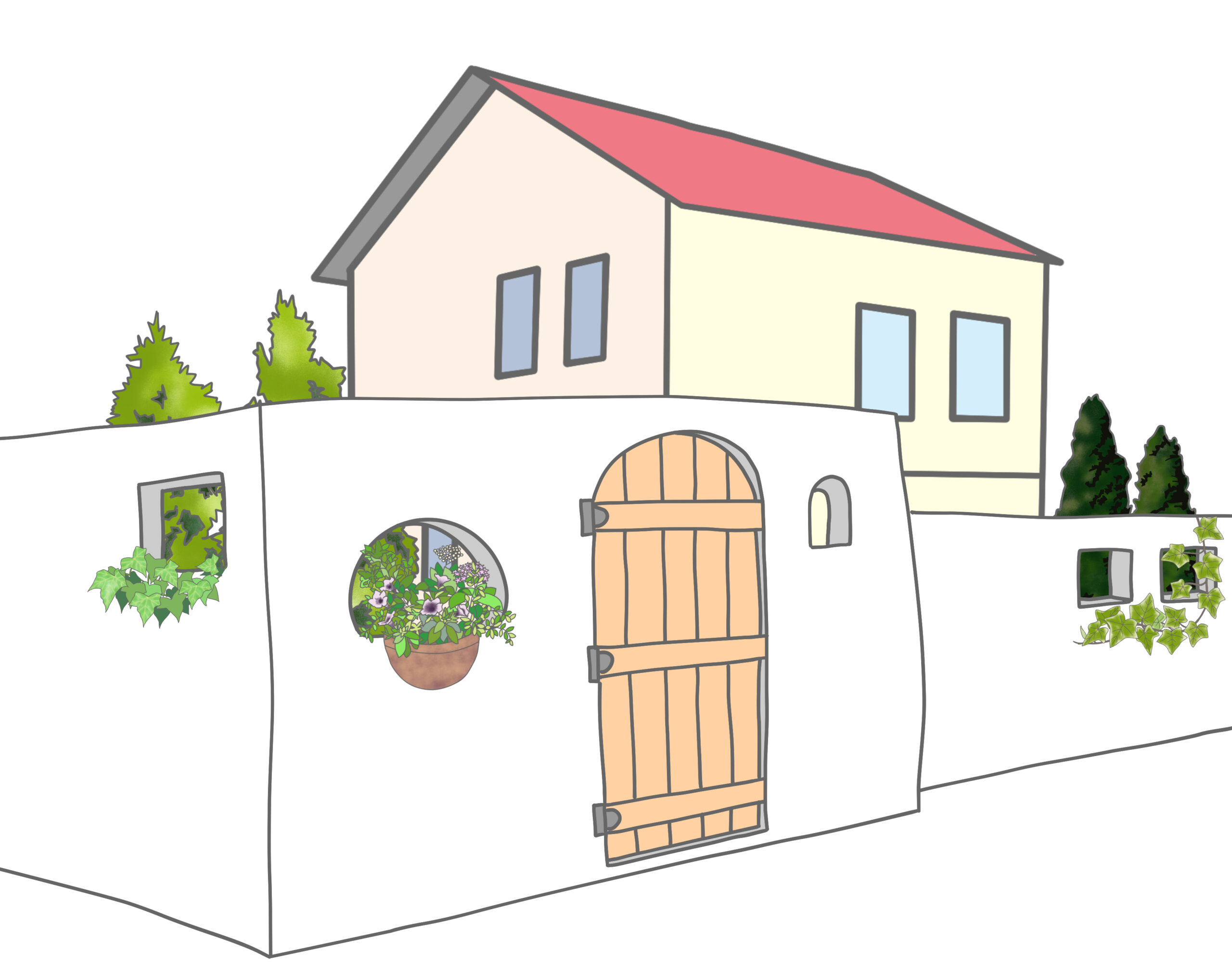 高い塀を設けないイメージイラスト