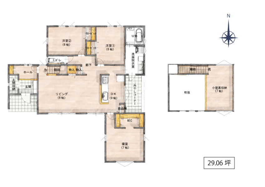 29坪の平屋の間取り図