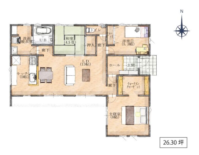 26坪の平屋の間取り図