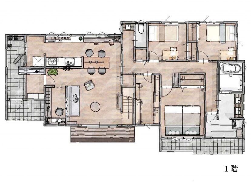 ロフトのある平屋の間取り図