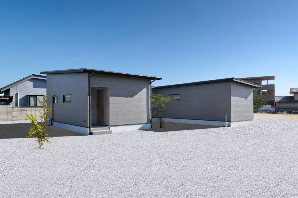 コの字型のシックな平屋の外観