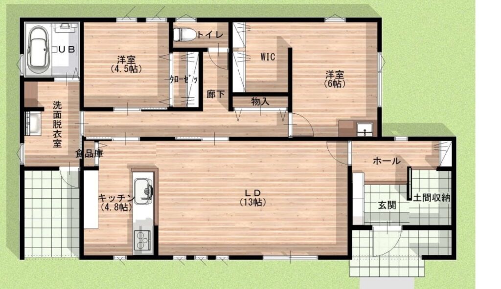 間取り例①:家の真ん中にLDKを配置した暮らしやすい家