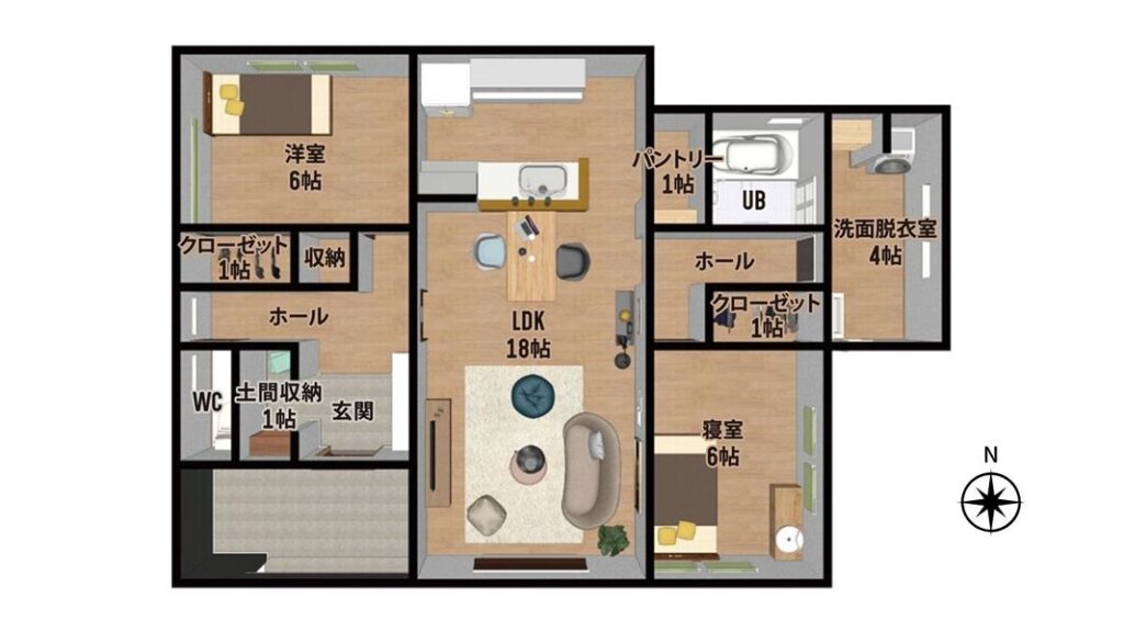 陽の光がたっぷり入る、南側に寝室を設けた家