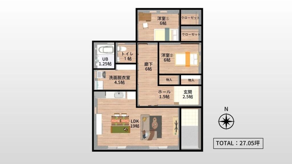広々とした廊下を確保した生活のしやすい家