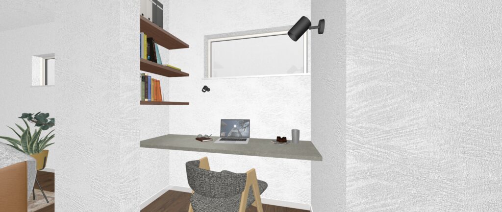 リビングの一角に設けた書斎スペース