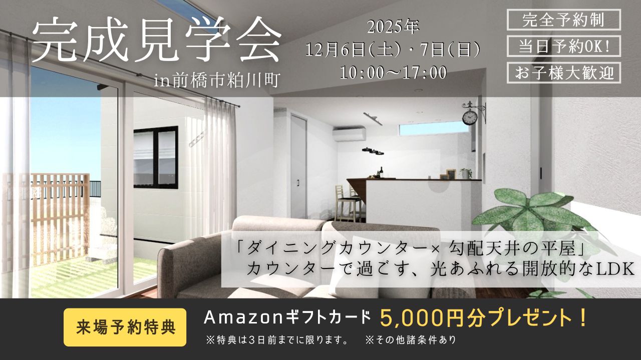 勾配天井×ダイニングレスのLDKの平屋