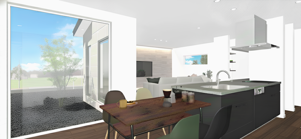 開放感あふれる、横並びのダイニングキッチン