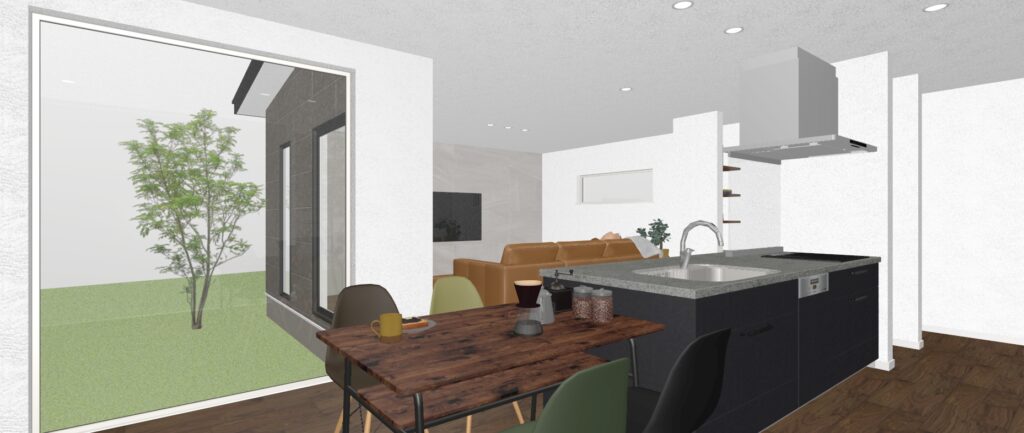 開放感あふれる、横並びのダイニングキッチン