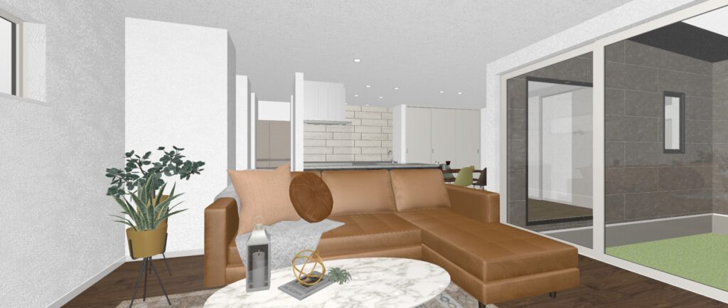 素材と照明にこだわった、25.9帖の広々LDK