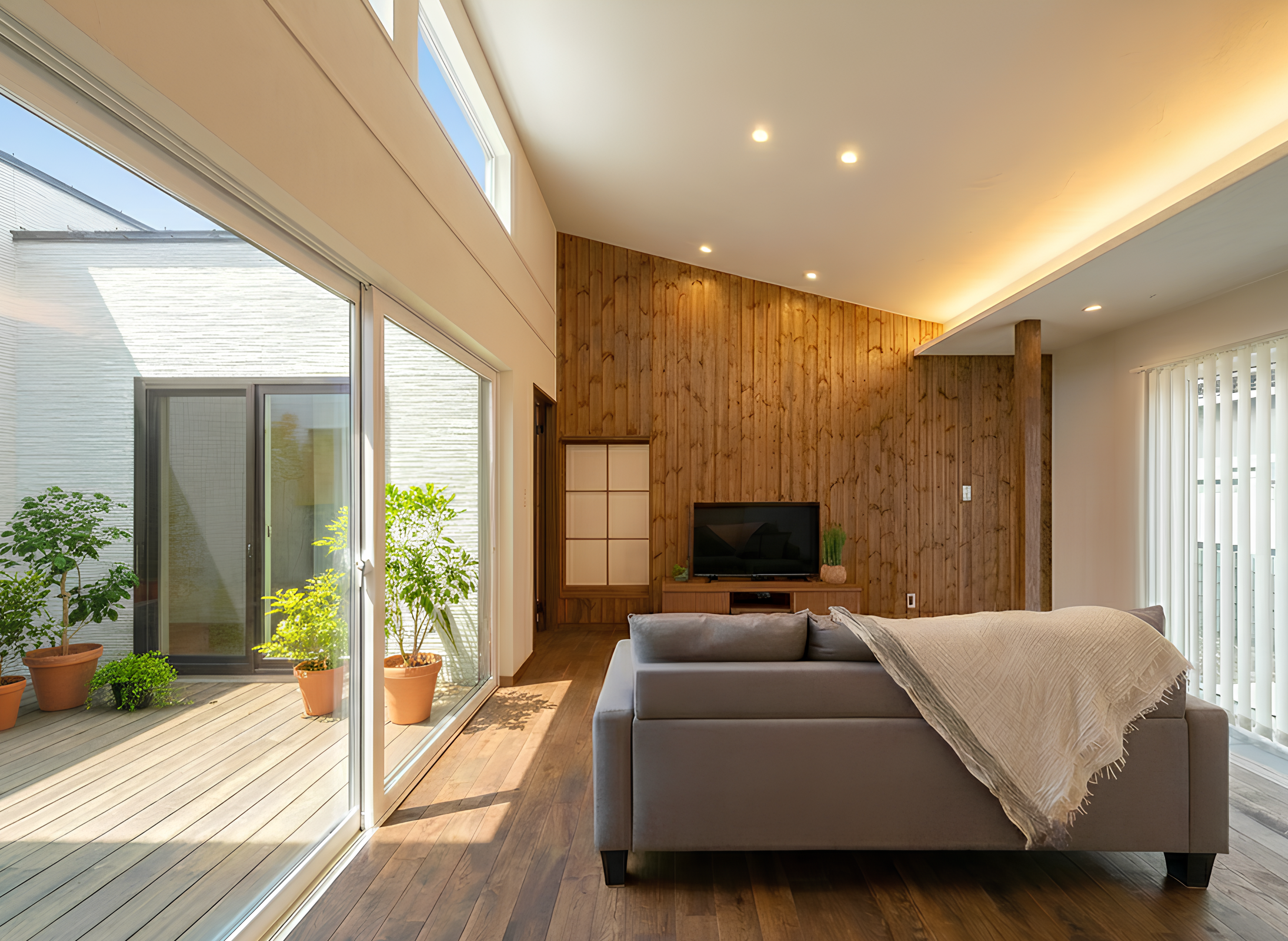 平屋のリビングと中庭