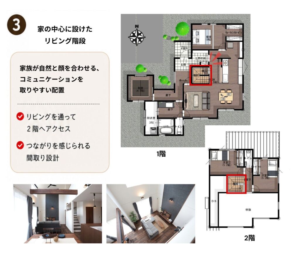 家の中心に設けたリビング階段