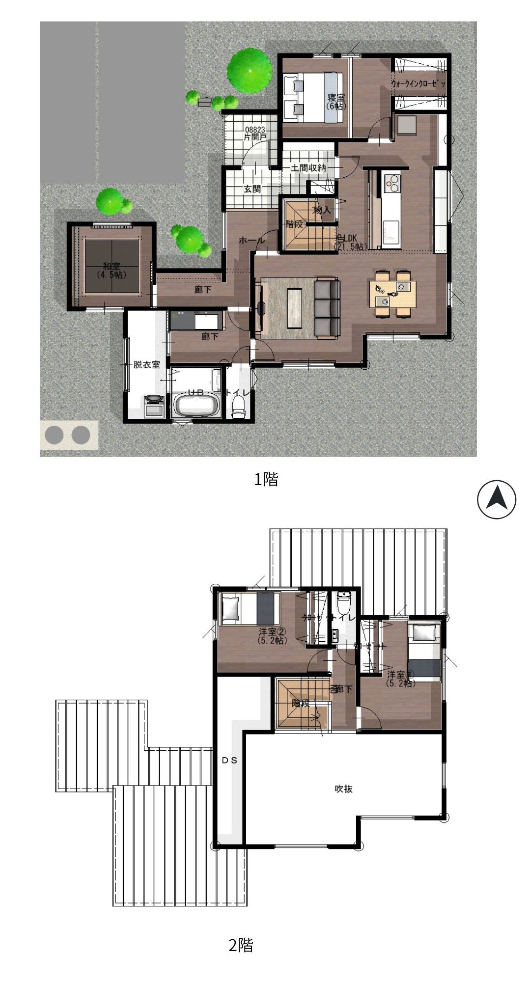 リビング階段のある2階建ての間取り