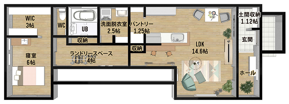 動線を一直線に配置した家事効率の良い家
